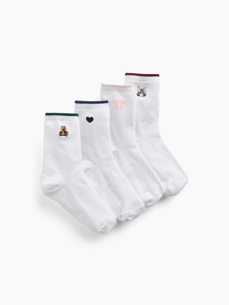 Image 1 of 1, Soft, ribbed stretch knit crew socks., Ribbed top., Reinforced toe and heel., Embroidered or print graphic icon at sides., Made with 12% recycled polyester. Compared to virgin materials, using recycled materials helps reduce resource use and waste., Product #1186678