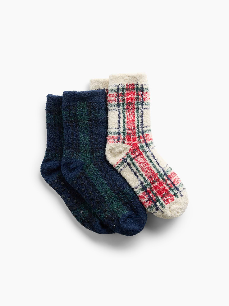 Image 1 of 2, Soft, cozy stretch knit socks., Reinforced toe and heel., Plaid print., This product was made in a factory that invests in gender equity and women’s empowerment through RISE. Learn more at gapinc.com/equity ., Product #1185933