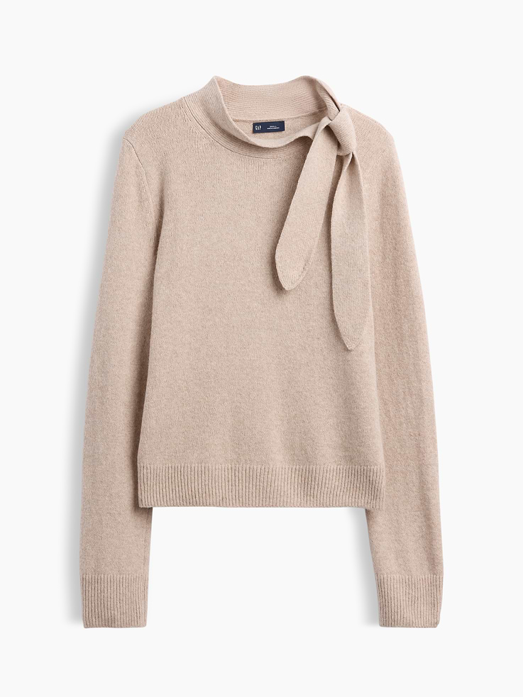 Image number 5 showing, CashSoft Tie-Neck Sweater