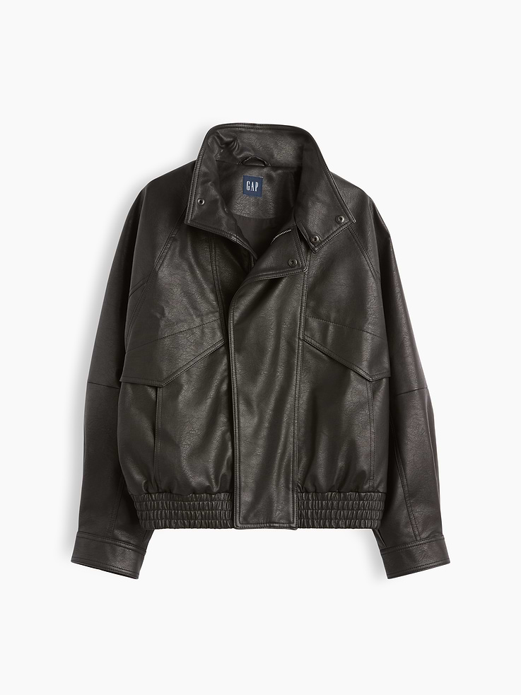 Image number 5 showing, Vegan Leather Oversized Bomber Jacket