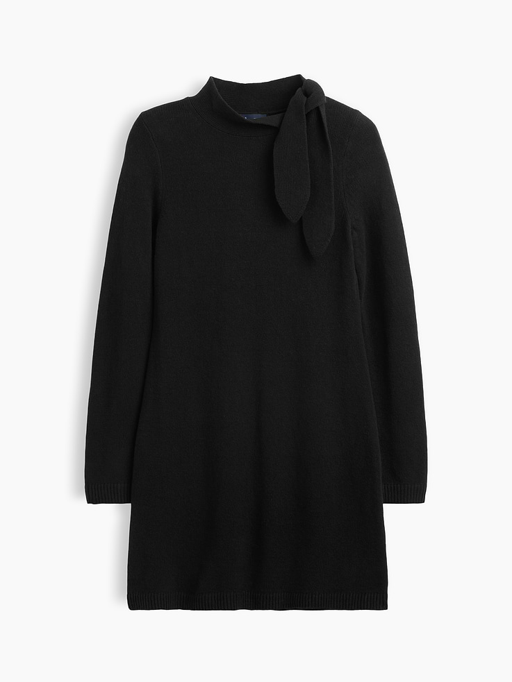 Image 5 of 5, CashSoft Tie-Neck Sweater Mini Dress