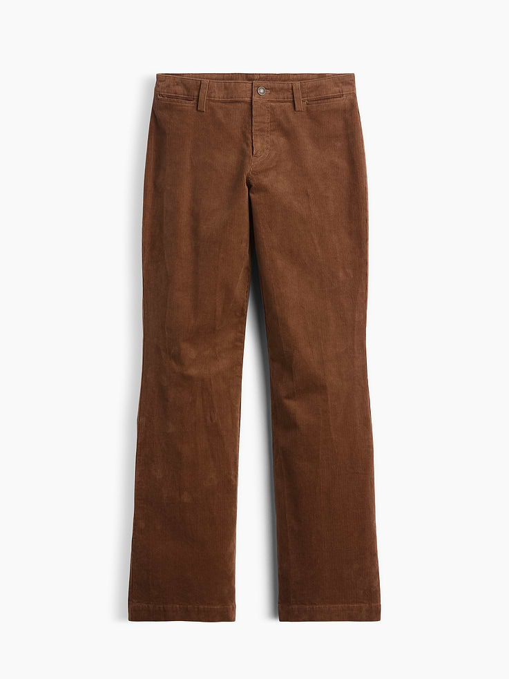 L'image numéro 7 présente Pantalon décontracté évasé en velours côtelé à taille mi-basse