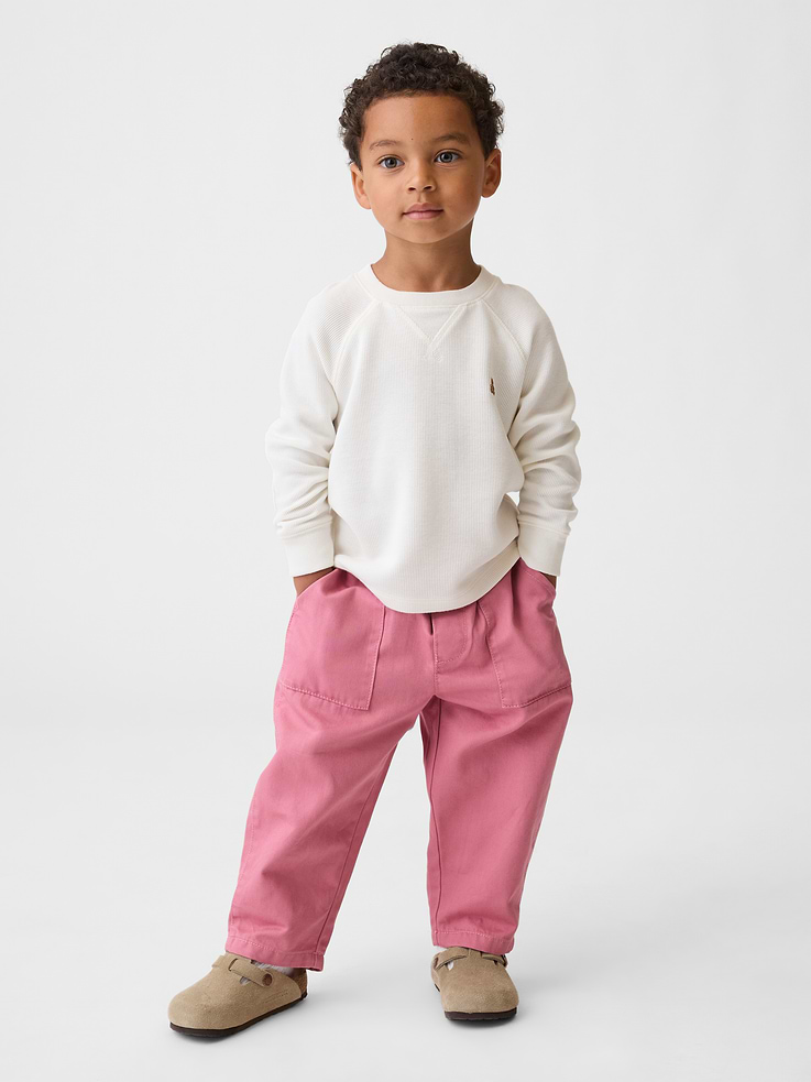 Image 1 of 3, The softest denim ever made. Our exclusive, ultra-light Tencel™ blend with an easy drape for year-round wears., Supersoft cotton-Tencel blend pull-on barrel pants., Elasticized waist., Side slant pockets, back patch pockets., This product was made in a factory that invests in gender equity and women’s empowerment through RISE. Learn more at gapinc.com/equity ., Product #887563
