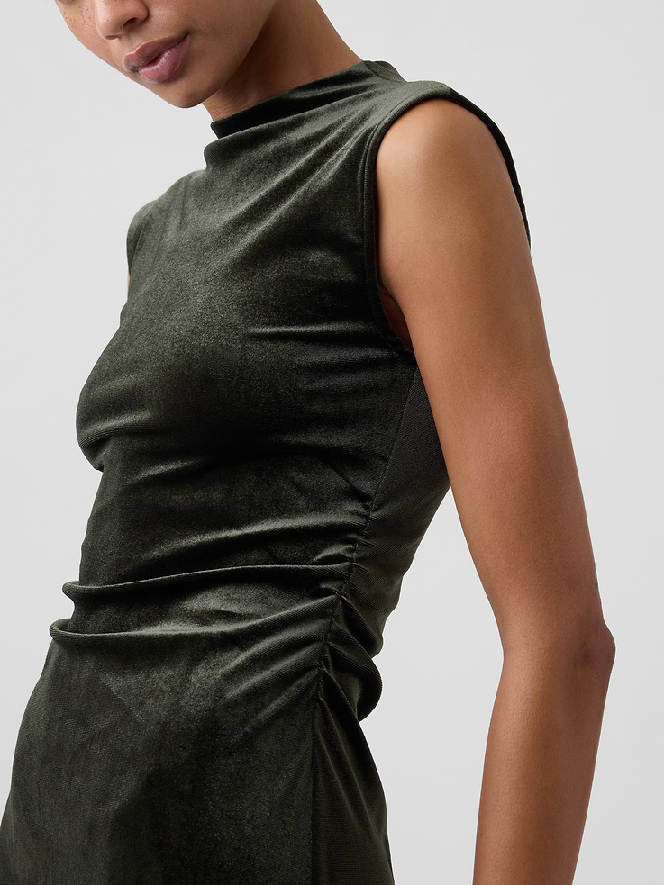 Image 3 of 4, Recycled Velour Ruched Midi Dress