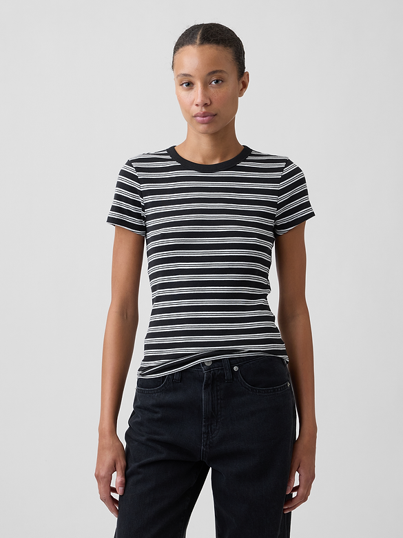 Modern Ribbed Stripe Crewneck T-Shirt