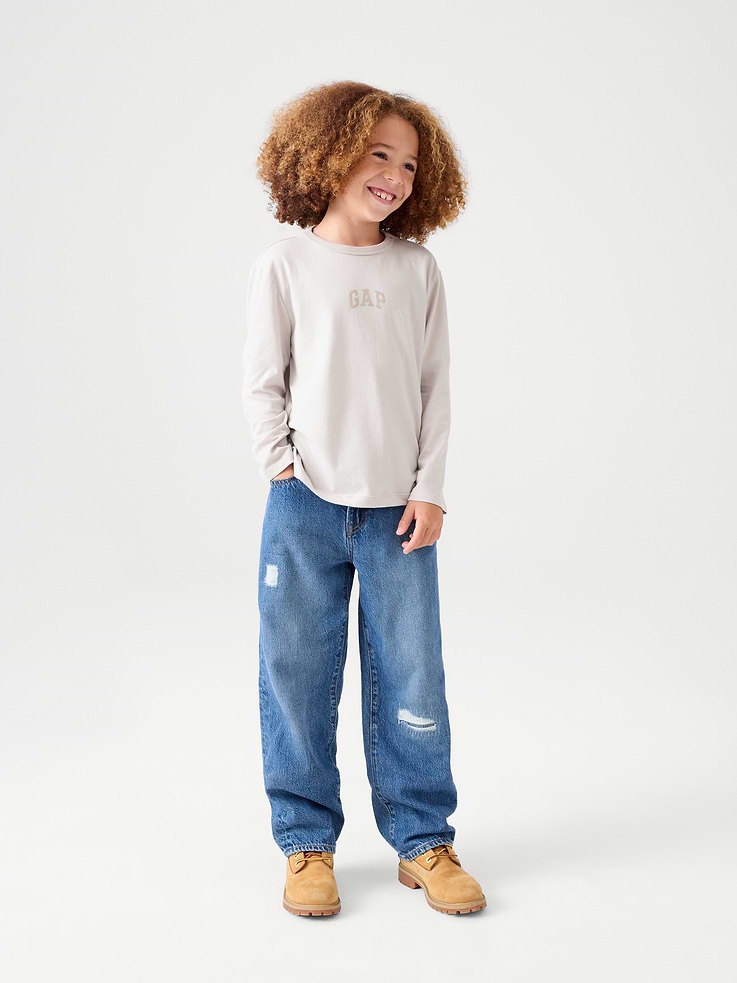 Image 1 of 4, This product is made with/contains 5% recycled cotton. Compared to virgin materials, using recycled materials helps reduce resource use and waste., This product is part of our water-saving Washwell program. Compared with conventional wash methods, Washwell uses at least 20% less water., Made with 36% TENCEL™ lyocell fibers, which are derived from controlled or certified wood sources., Soft, non-stretch denim., Button closure at elasticized hybrid waist (sizes 4-8 have hook & bar closure beneath faux snap for easy on and off), zip fly., Classic five-pocket styling., Distressed details throughout., This product was made in a factory that invests in gender equity and women’s empowerment through RISE. Learn more at, Product #833435