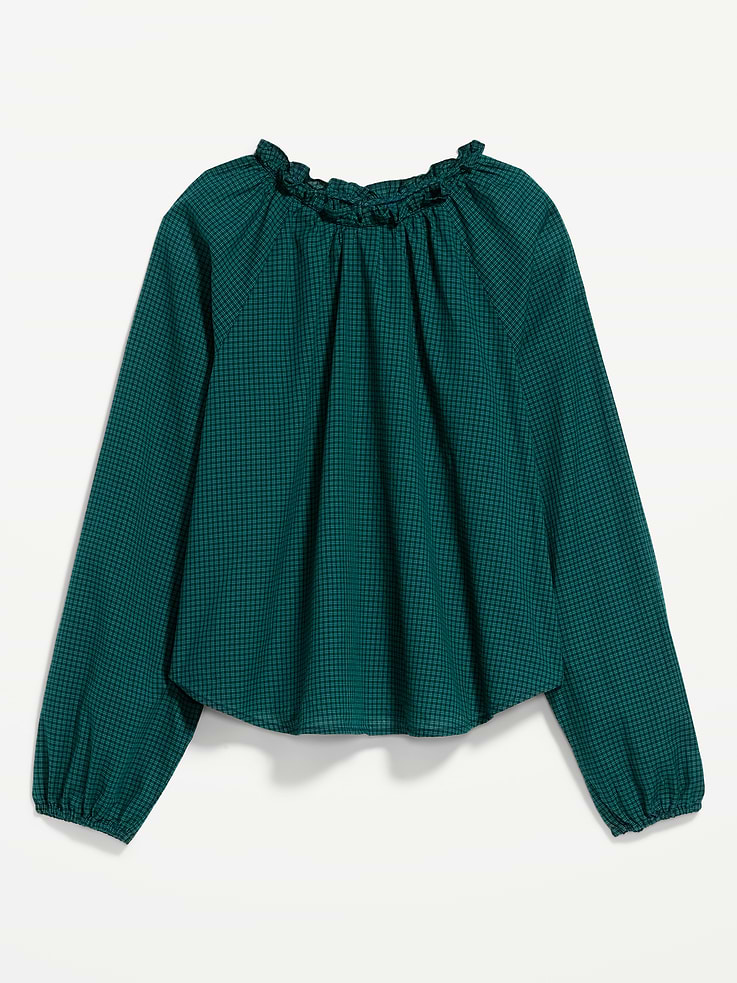 Image 6 of 6, Long-Sleeve Ruffle-Neck A-Line Top