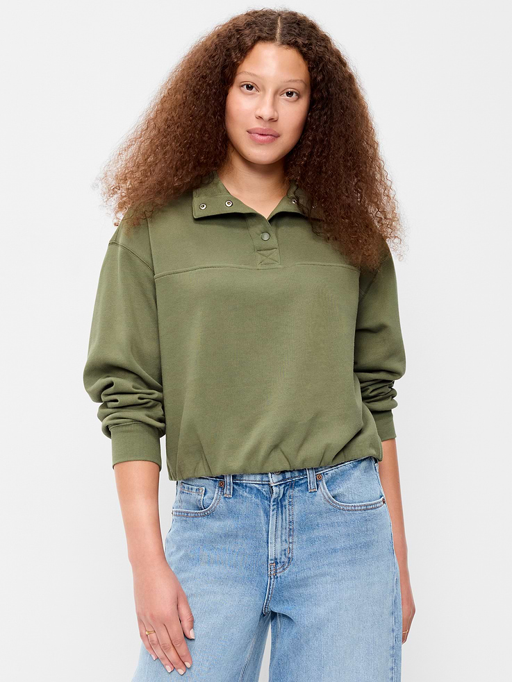 Image 1 of 6, The perfect-weight, never-taking-this-off fleece., funnel neck, drop-shoulder sleeves with elastic cuffs, elastic hem, pullover style, Product #900680