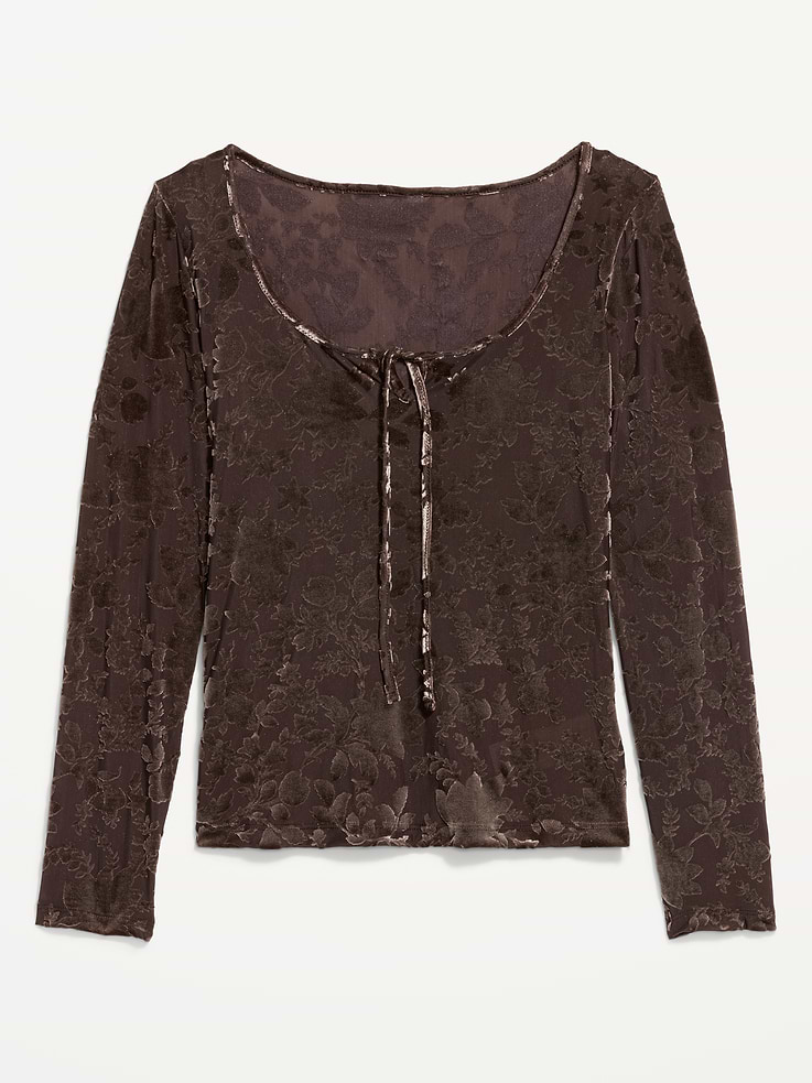 Image 4 of 7, Long-Sleeve Burnout Velvet Top