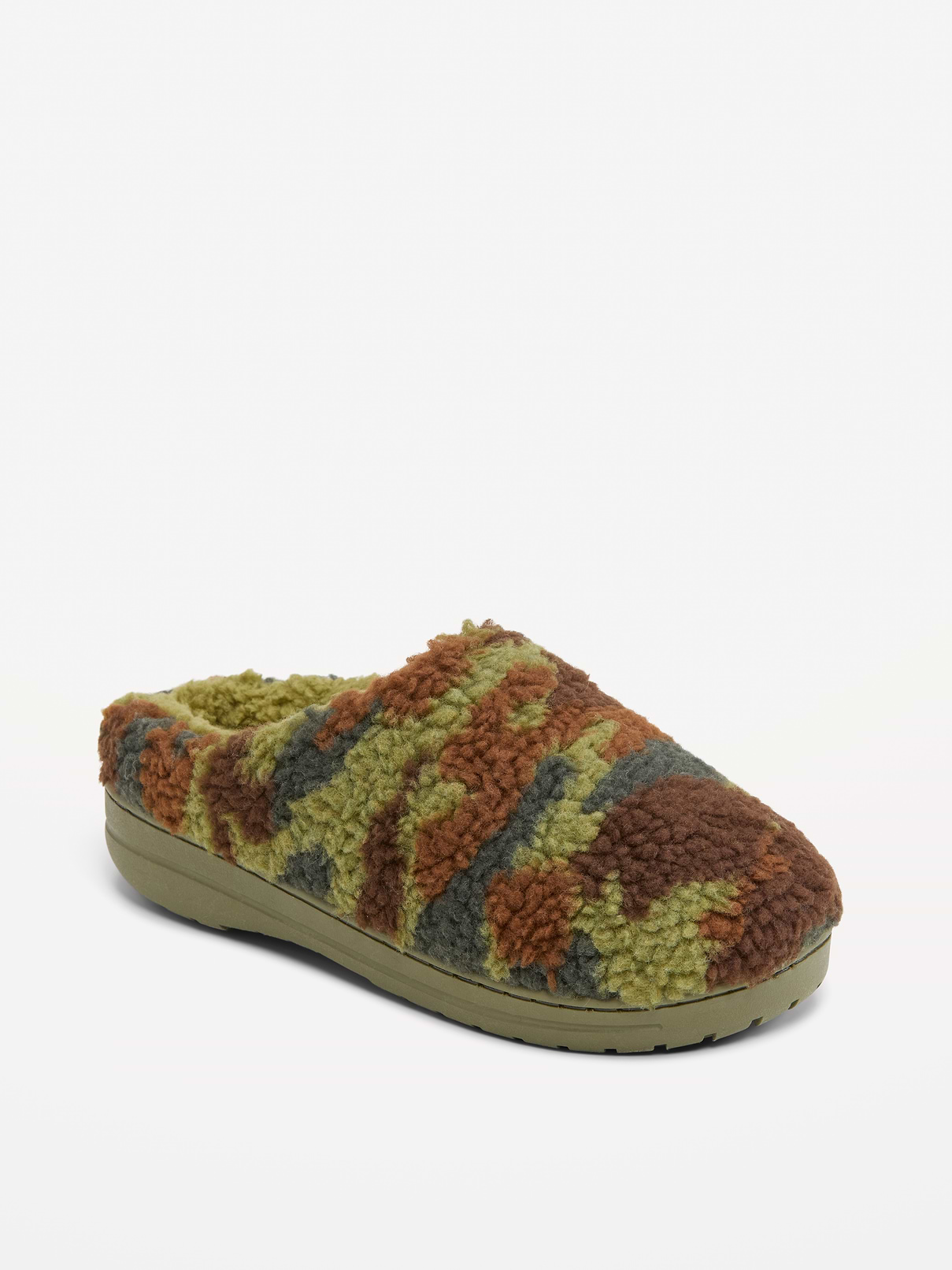 Image 1 of 4, rounded toe box, open heel, cushioned foot bed, cozy sherpa lining, textured outsole, Product #908084
