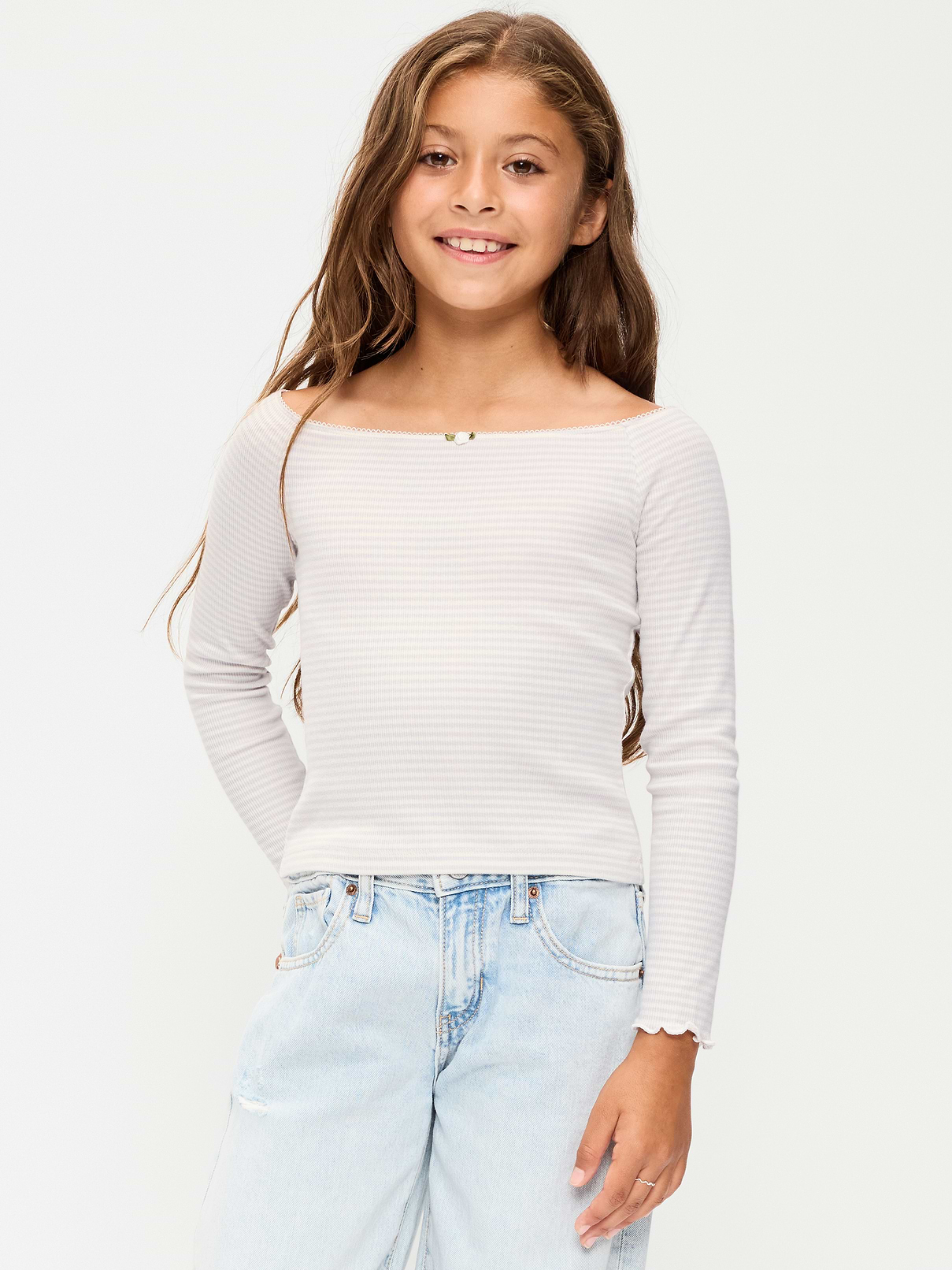 Image number 1 showing, Fitted Off-Shoulder Ribbed Top for Girls