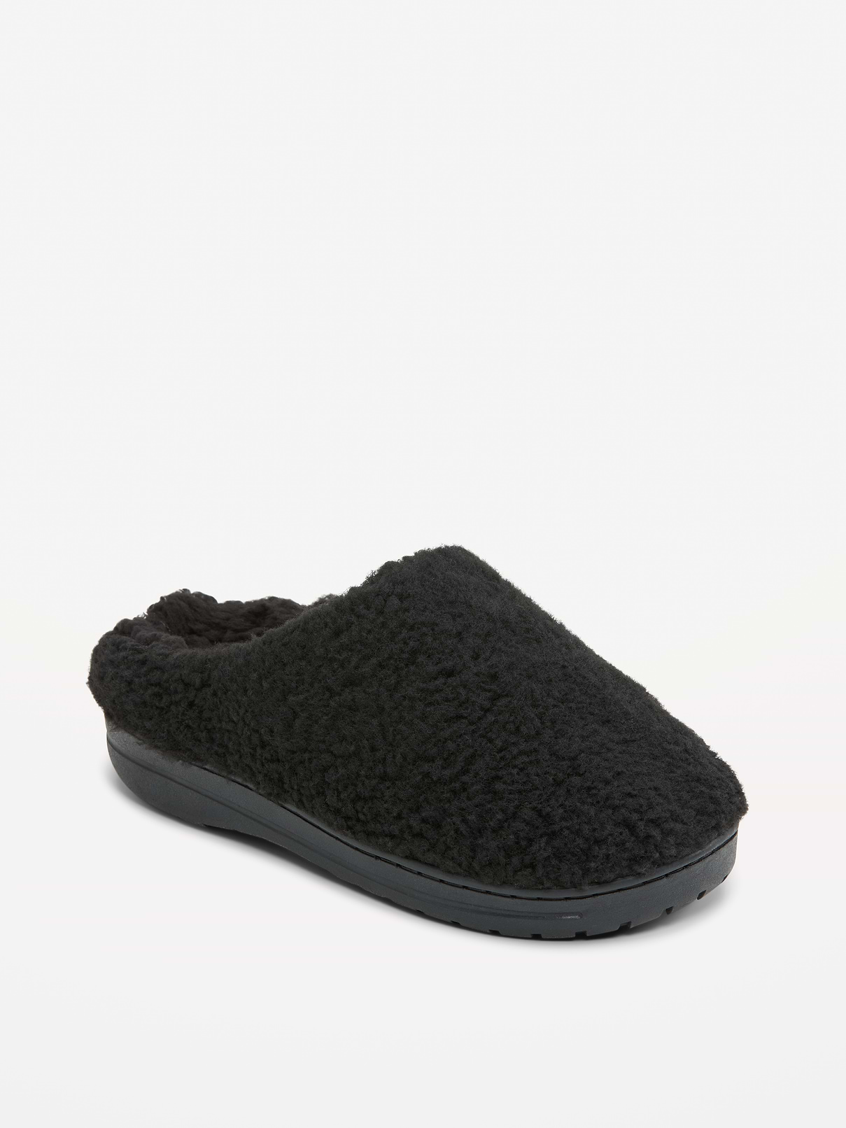 Image 1 of 4, rounded toe box, open heel, cushioned foot bed, cozy sherpa lining, textured outsole, Product #908084