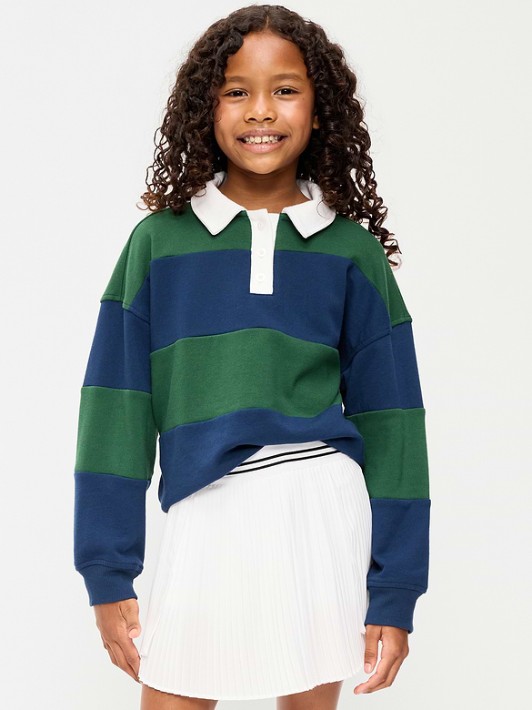 Oversized Long-Sleeve Collared Fleece Sweatshirt for Girls