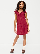 Image number 1 showing, Short-Sleeve Fit and Flare Button-Front Dress for Girls
