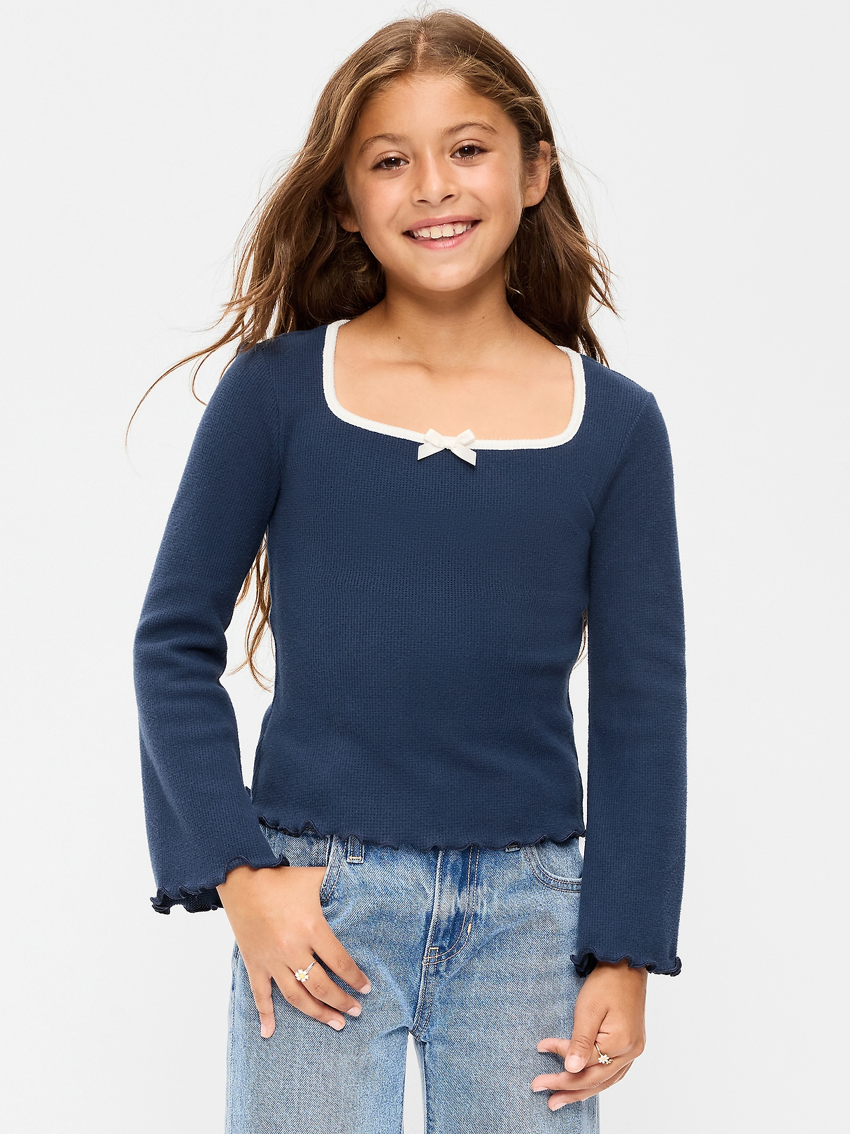 CozePlush Waffle Knit Square-Neck Top for Girls | Old Navy