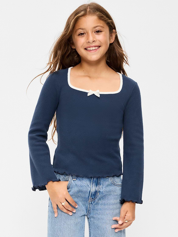 CozePlush Waffle Knit Square-Neck Top for Girls