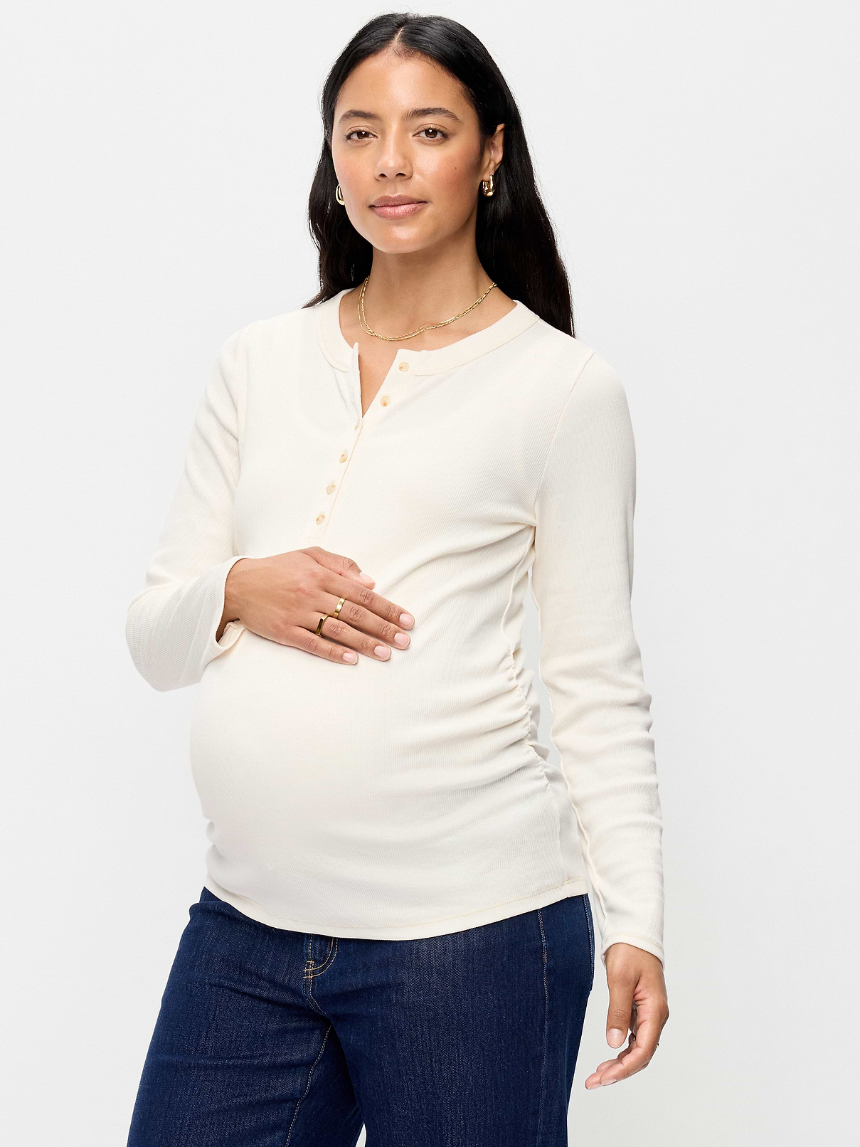 L'image numéro 1 présente T-shirt henley à manches longues de maternité