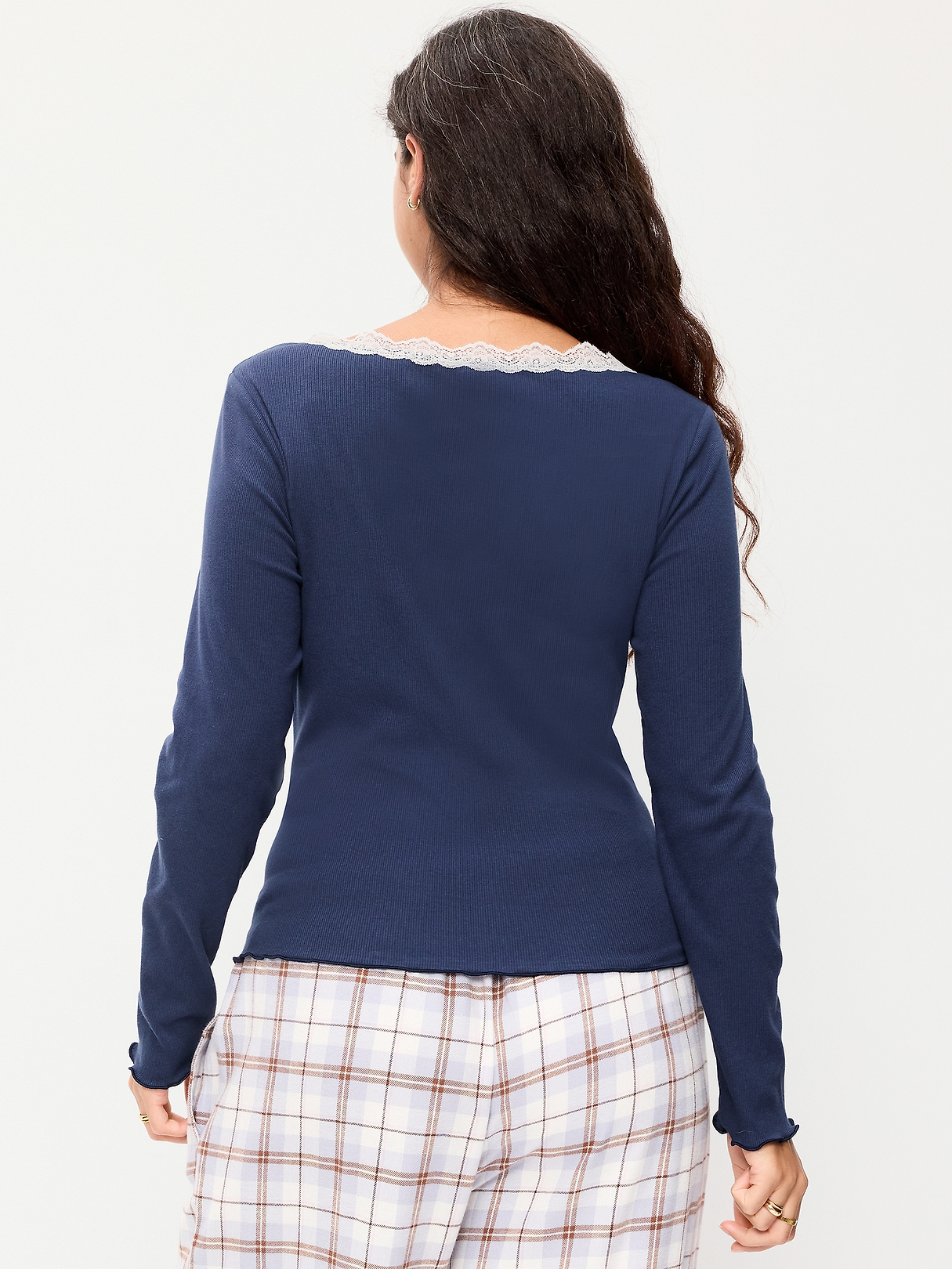 Long-Sleeve Lace Trim T-Shirt | Old Navy