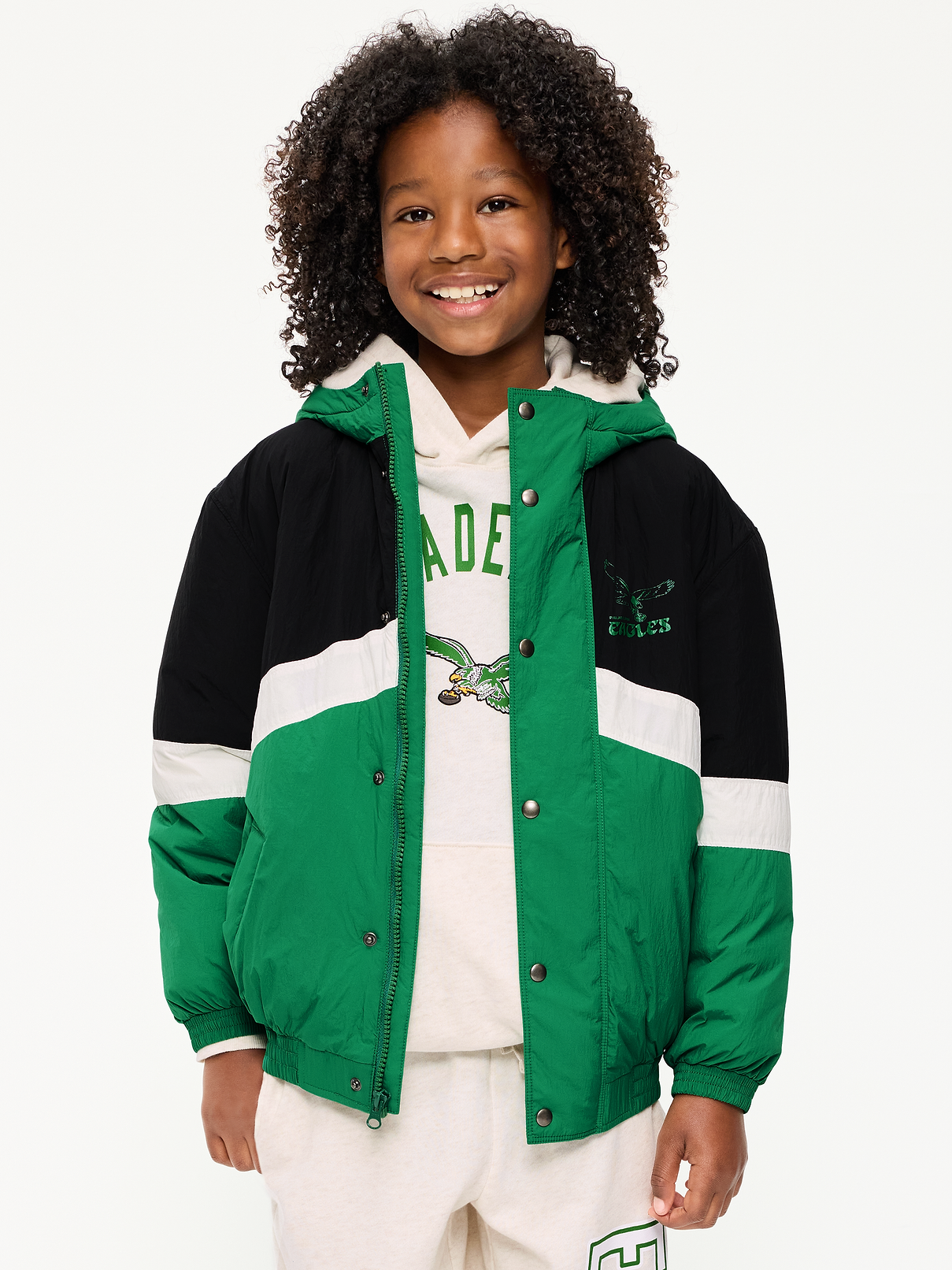 Image number 1 showing, Philadelphia Eagles Oversized Crinkled Hooded Jacket for Boys
