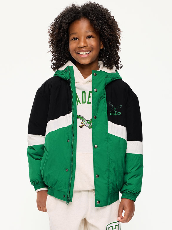 Philadelphia Eagles Oversized Crinkled Hooded Jacket for Boys