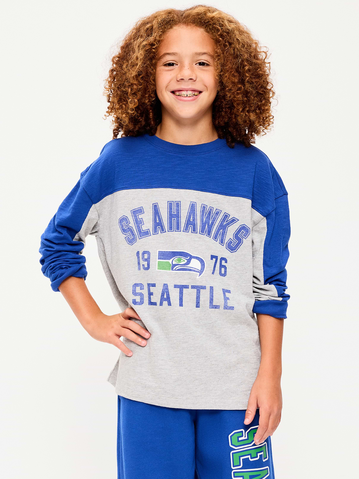 Image number 1 showing, Seattle Seahawks Long-Sleeve Oversized Graphic Football T-Shirt for Boys
