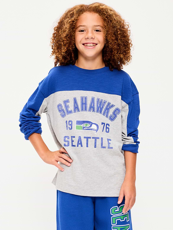 Seattle Seahawks Long-Sleeve Oversized Graphic Football T-Shirt for Boys