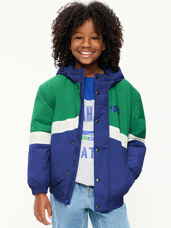 Seattle Seahawks Oversized Crinkled Hooded Jacket for Boys