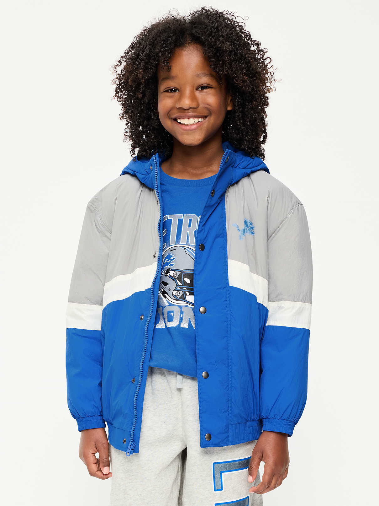 Image number 1 showing, Detroit Lions Oversized Crinkled Hooded Jacket for Boys