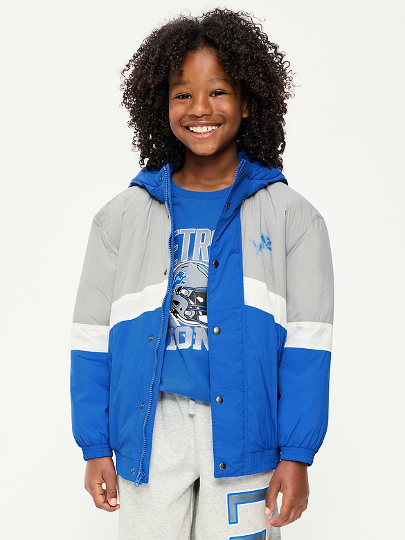 Detroit Lions Oversized Crinkled Hooded Jacket for Boys