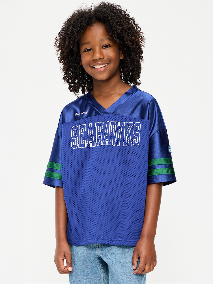Image 1 of 4, A gender-neutral style for all-day play., v neck, short sleeves, drop shoulders, graphic at front, Product #916429