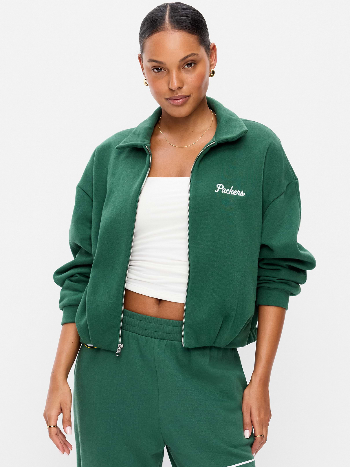 Image number 1 showing, Green Bay Packers Oversized Fleece Bomber Jacket for Women