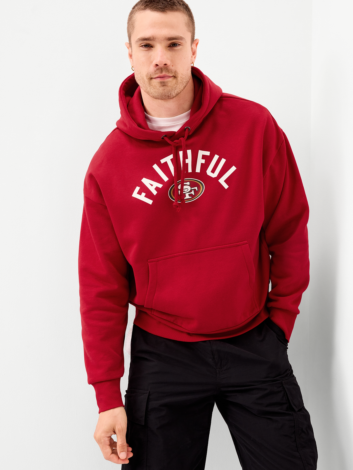 Image 1 of 4, drawstring hood, drop-shoulder sleeves, kangaroo pocket, graphic at front, rib-knit trim, pullover style, Product #916440