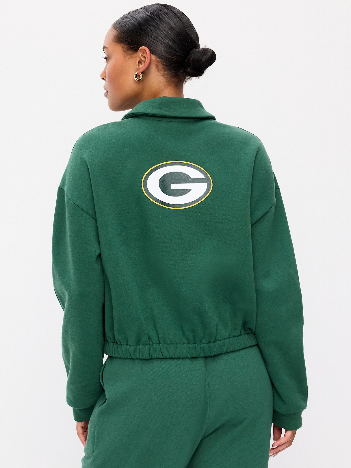 美品LGBフード付きオリーブグリーンジャケット Green Bay Packers Oversized Fleece Bomber Jacket for Women | Old Navy