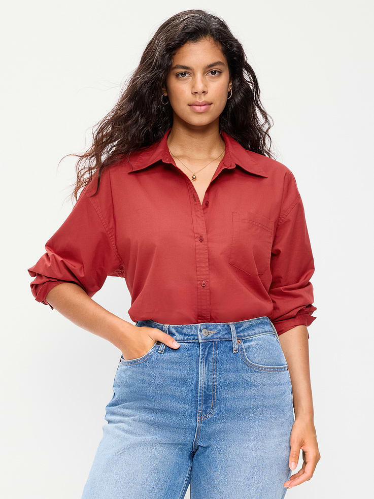 Image 5 of 8, Oversized Button-Down Boyfriend Shirt