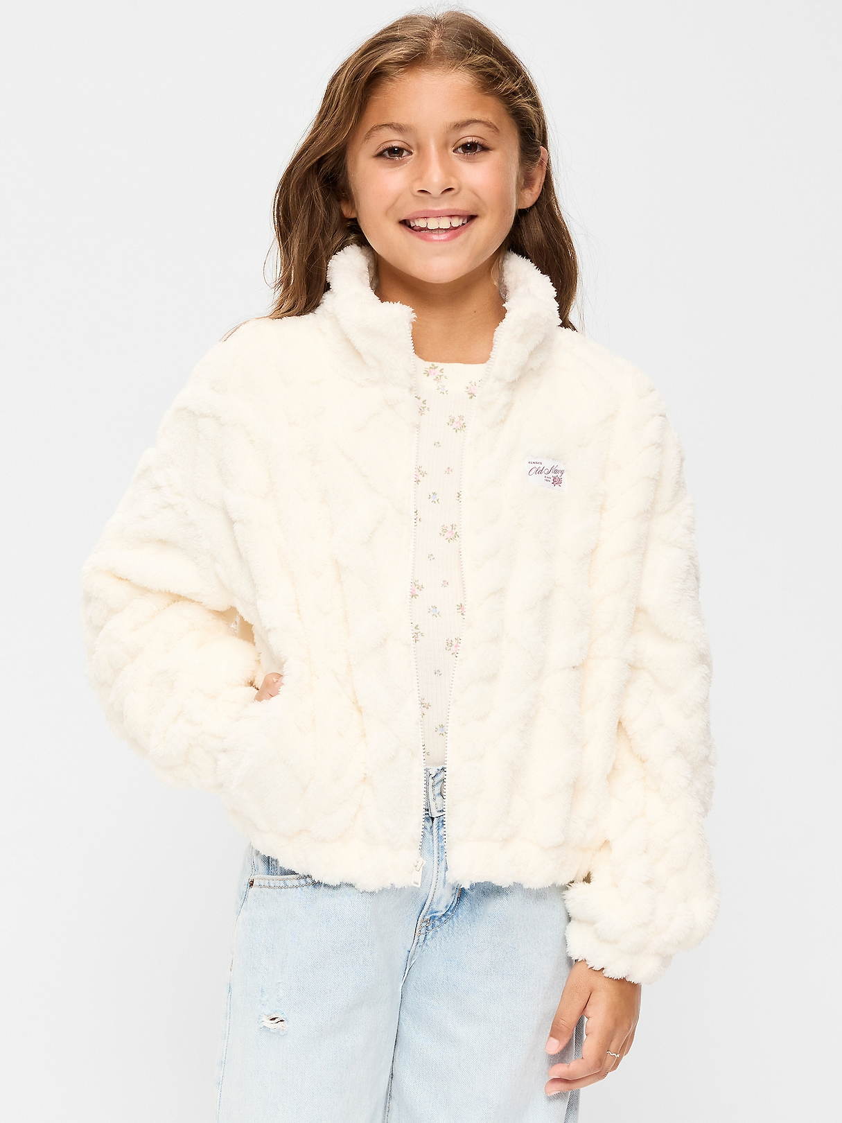 Oversized Logo Graphic Sherpa Jacket for Girls | Old Navy