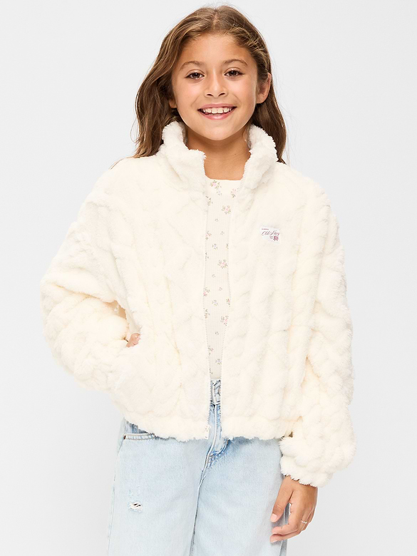 Oversized Logo Graphic Sherpa Jacket for Girls