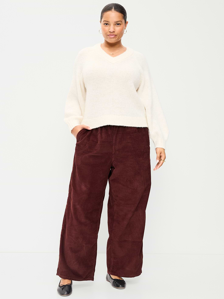 Image 7 of 8, High-Waisted Baggy Wide-Leg Corduroy Pants