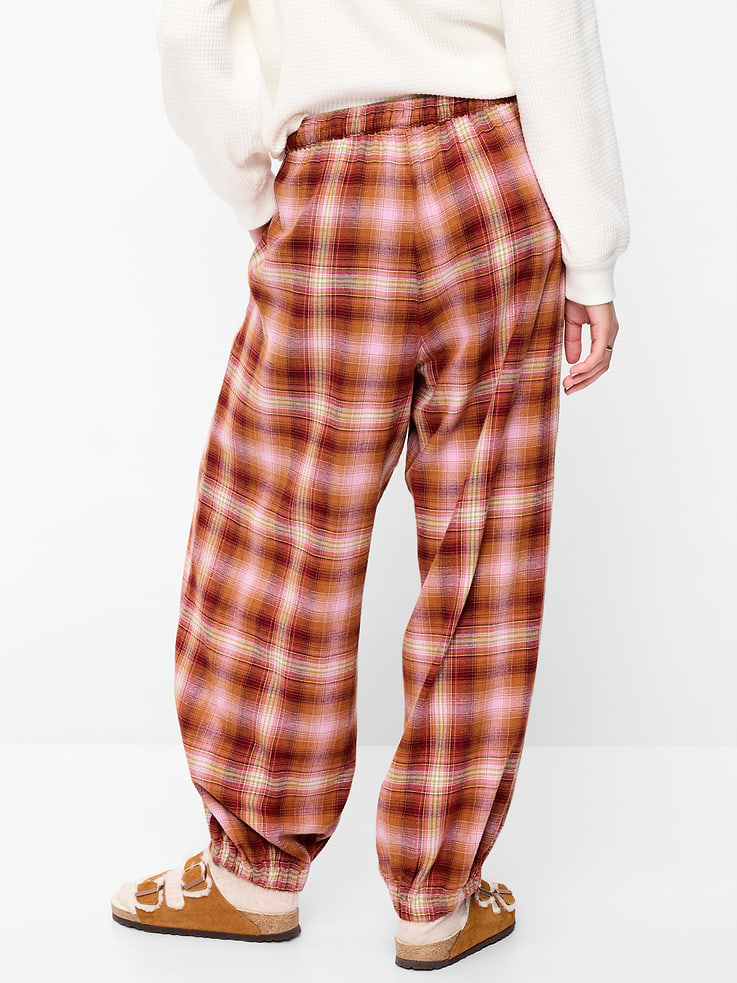 Image 2 of 7, Cinched Flannel Balloon Pants