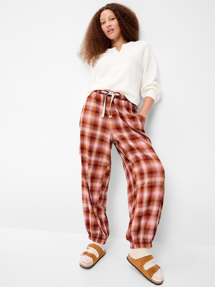 Image 3 of 7, Cinched Flannel Balloon Pants