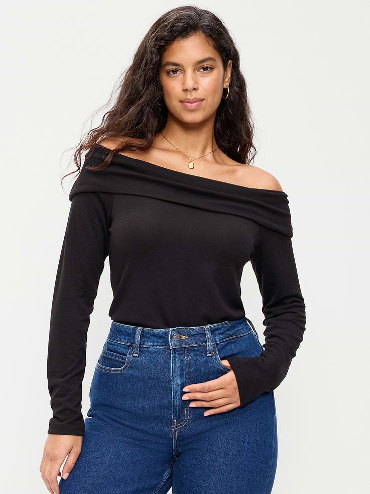 Image 5 of 8, Off-The-Shoulder Long-Sleeve Fitted Top
