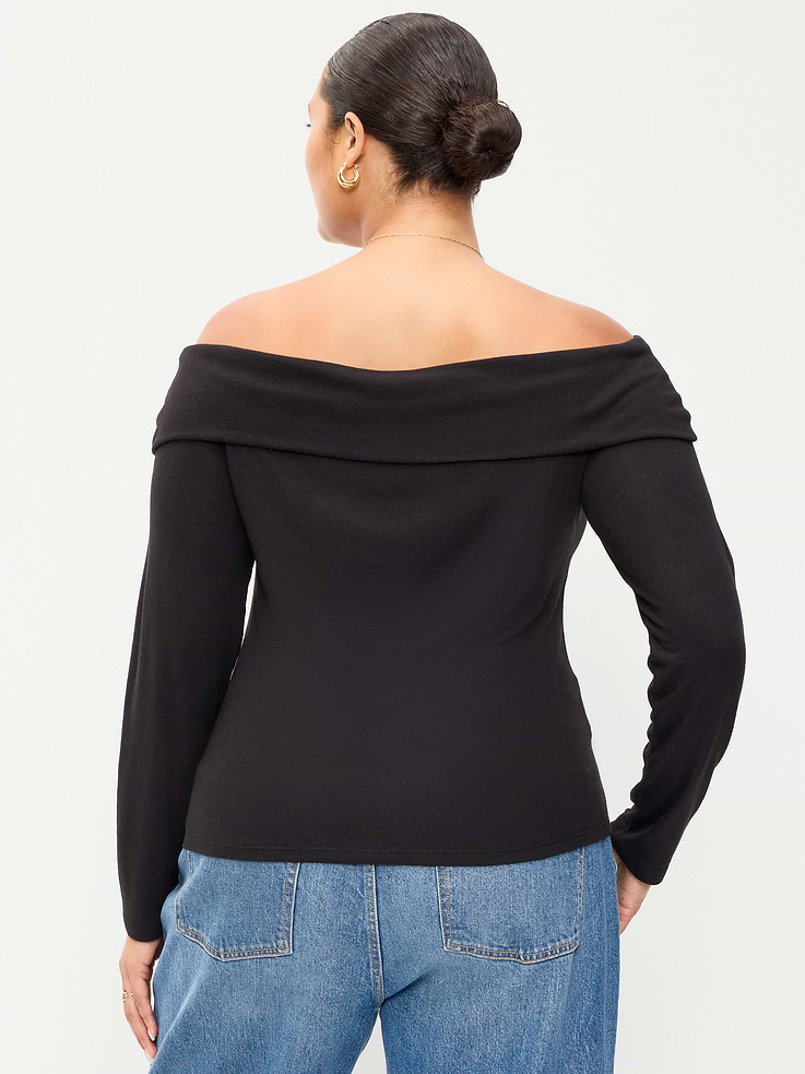 Image 8 of 8, Off-The-Shoulder Long-Sleeve Fitted Top