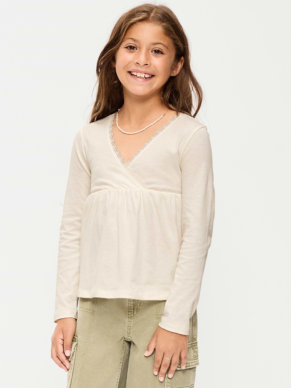 Long-Sleeve Faux-Wrap Top for Girls