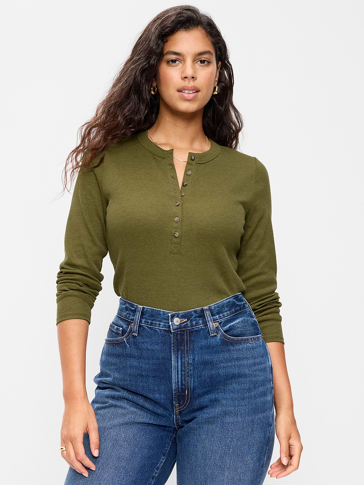 Image 5 of 8, Snug Long-Sleeve Ribbed Henley T-Shirt