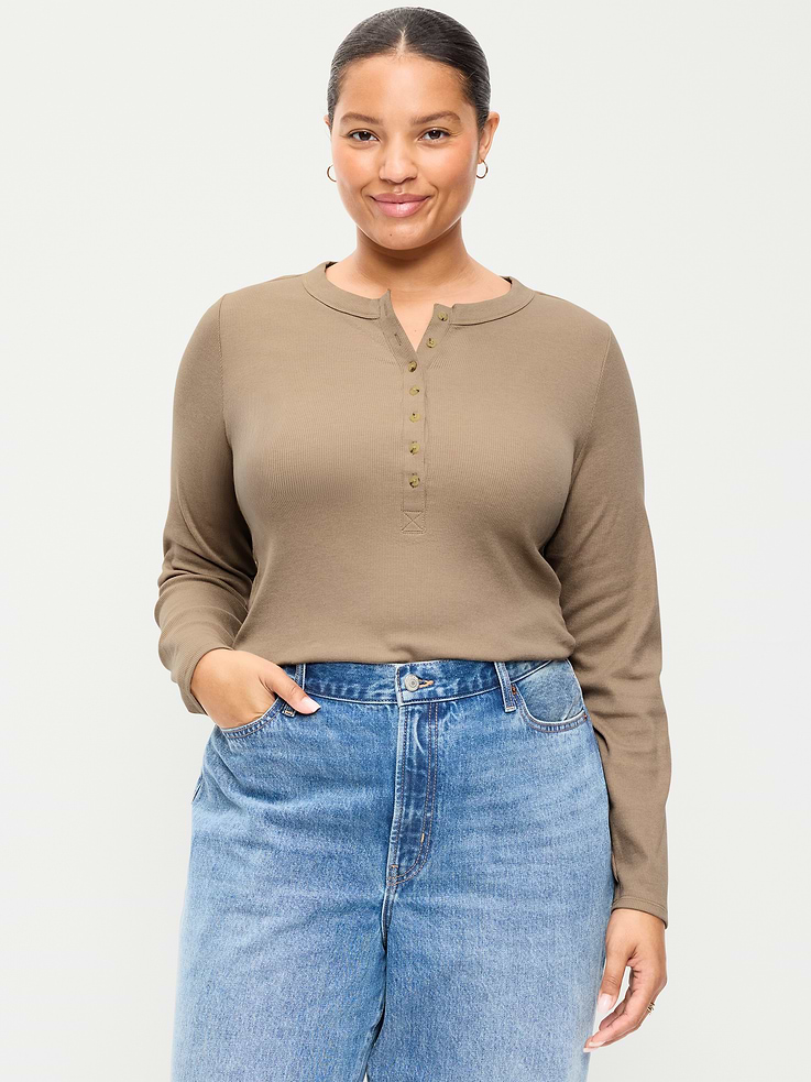 Image 5 of 6, Snug Long-Sleeve Ribbed Henley T-Shirt