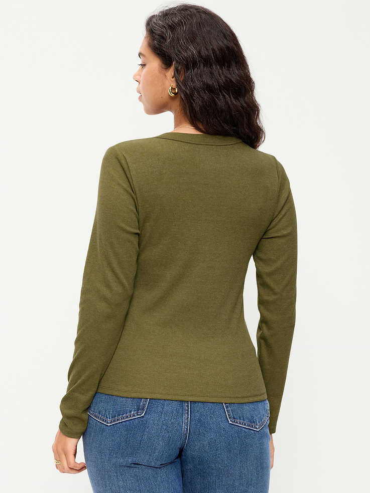 Image 6 of 8, Snug Long-Sleeve Ribbed Henley T-Shirt