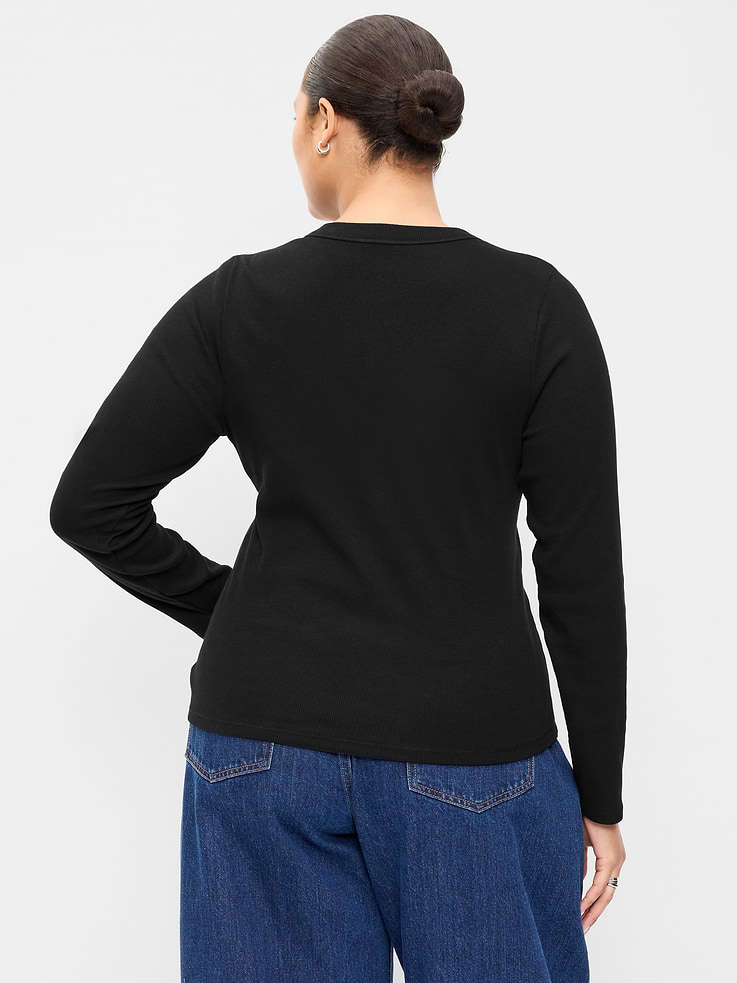 Image 8 of 8, Snug Long-Sleeve Ribbed Henley T-Shirt