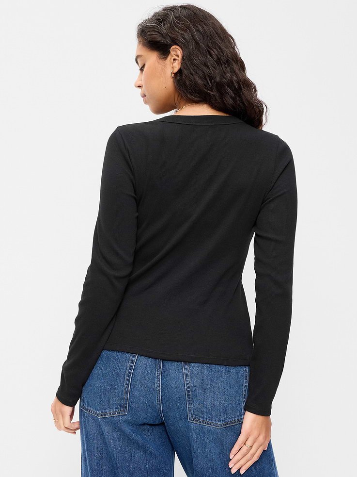 Image 6 of 8, Snug Long-Sleeve Ribbed Henley T-Shirt