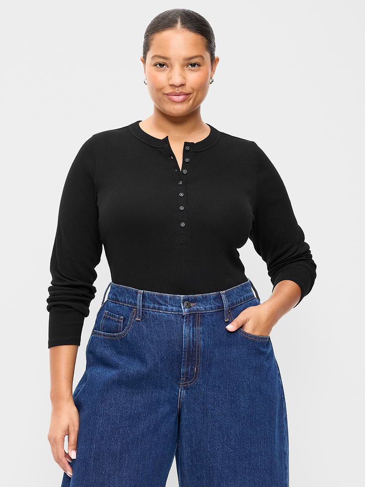 Image 7 of 8, Snug Long-Sleeve Ribbed Henley T-Shirt