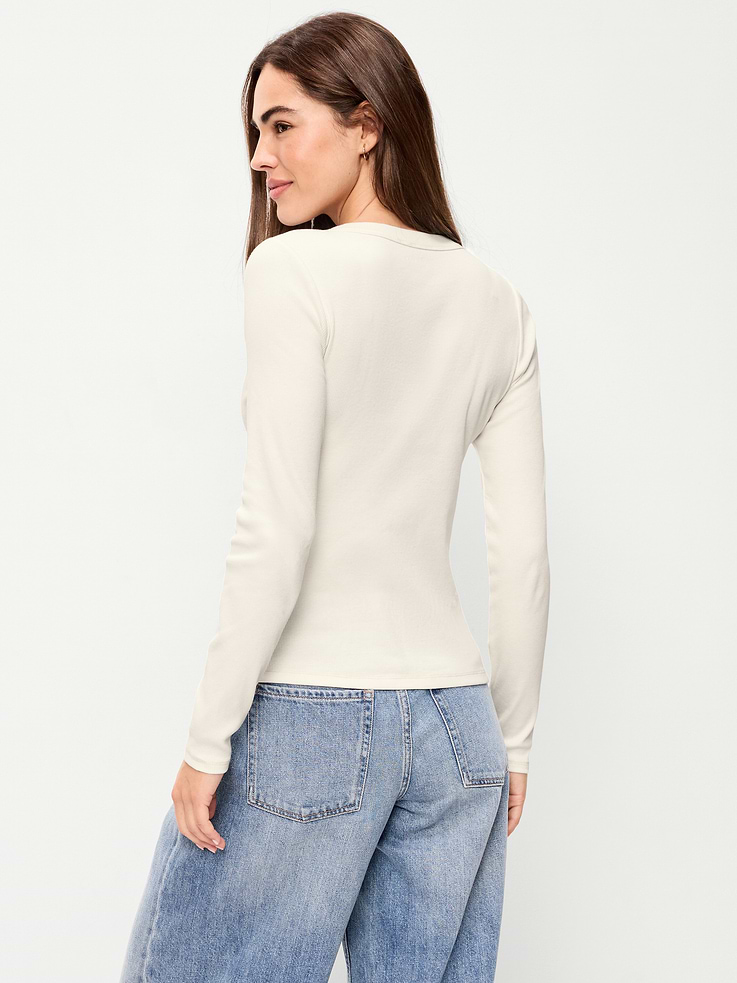 Image 2 of 8, Snug Long-Sleeve Ribbed Henley T-Shirt