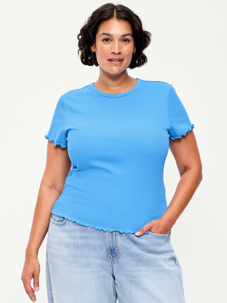 Image 6 of 7, Fitted Waffle-Knit Cropped T-Shirt